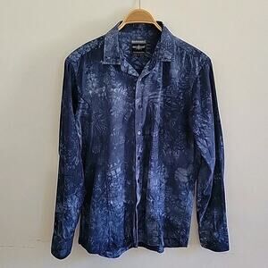 Barabas Long Sleeve Button Up Shirt Blue Tie Dye Casual Cocktail Party